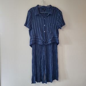 Ava Blue Striped Short Sleeve Button Front Pants And Shirt Set